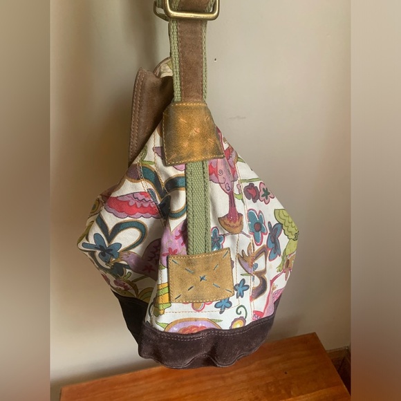 Lucky brand Shoulder bag , hobo boho bohemian leather canvas purse grunge - Picture 4 of 16